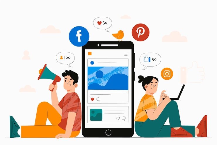 hand drawn illustration people with smartphone marketing 52683 66659